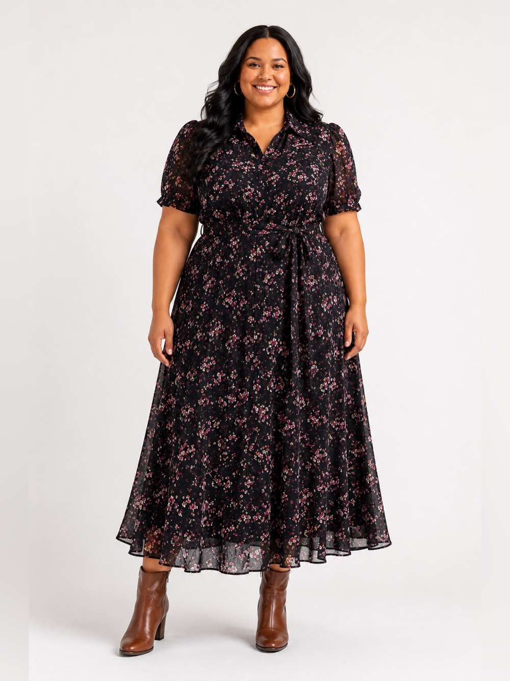 Sz 18W Burnout Short Sleeve Floral Shirt Dress 52seven